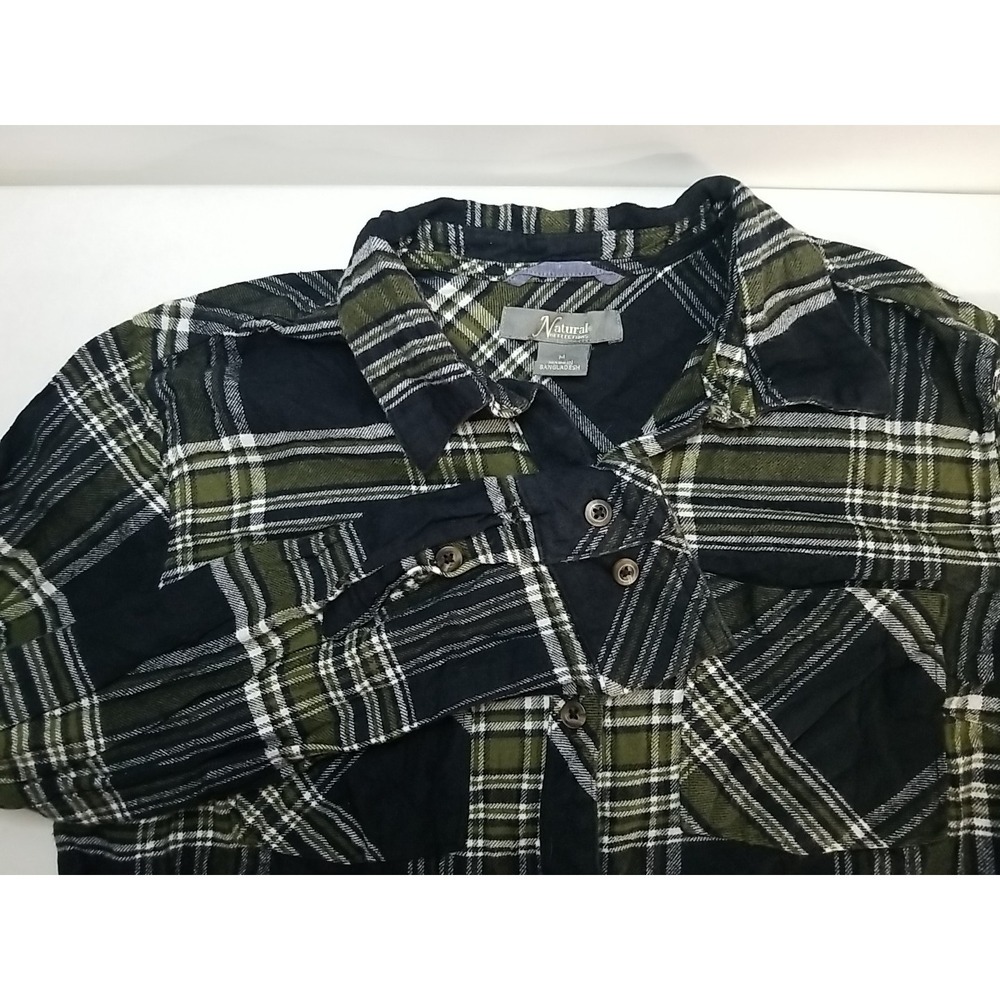 Womens Natural Reflections Flannel‎ Plaid Shirt Long Sleeve Medium